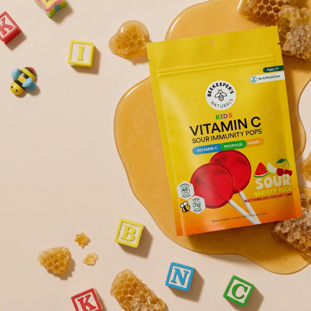 Kids Vitamin C Immunity Sour Pops, Watermelon+ Cherry Lime, Beekeeper's Naturals