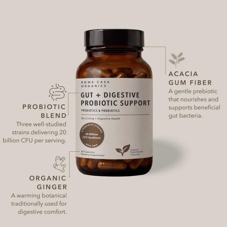 Gut + Digestive Probiotic Support, 60 Capsules, Rowe Casa Organics