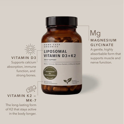 Liposomal Vitamin D3 + K2, 60 Capsules, Rowe Casa Organics