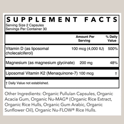 Liposomal Vitamin D3 + K2, 60 Capsules, Rowe Casa Organics