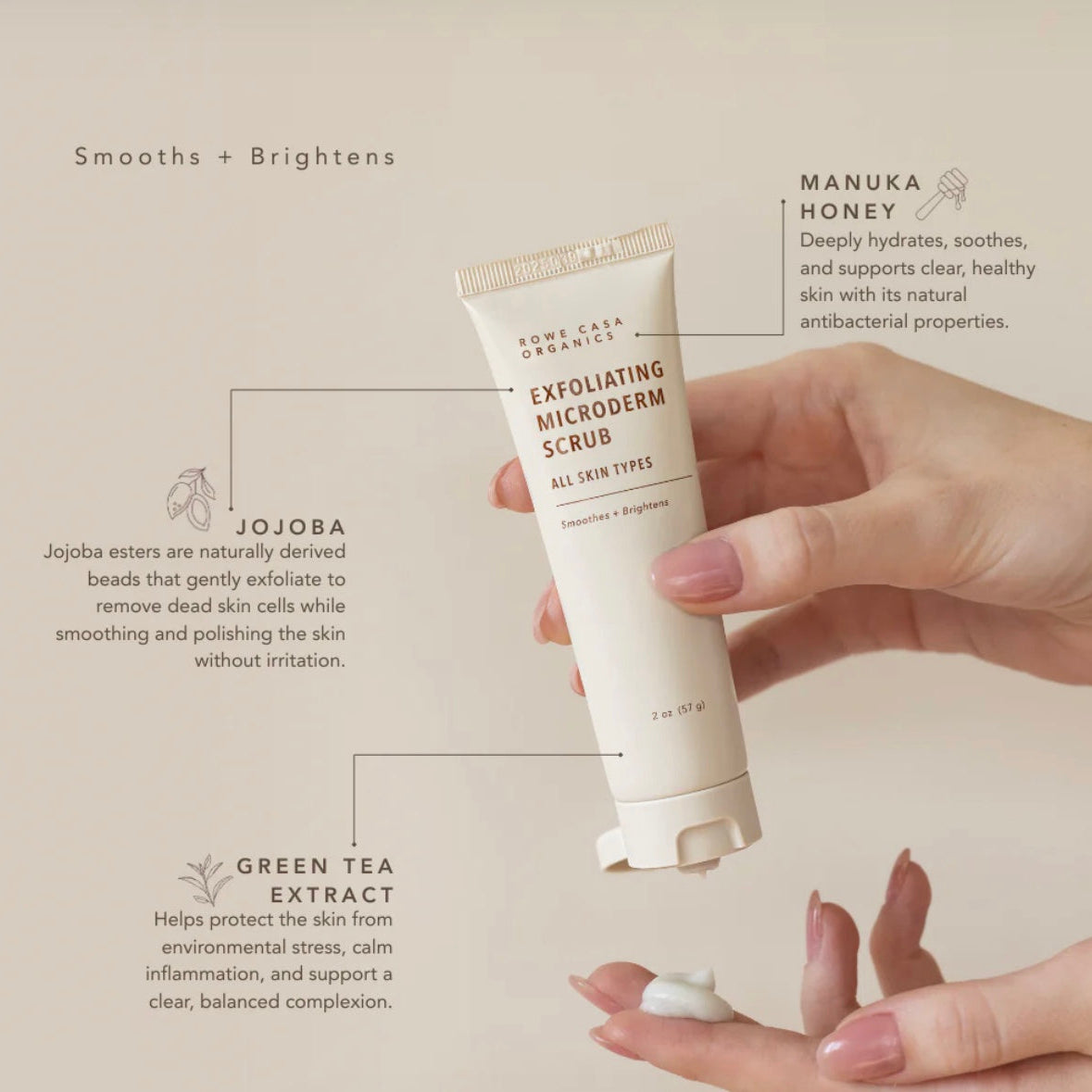 Exfoliating Microderm Scrub - Soothe & Brighten, 2oz, Rowe Casa Organics