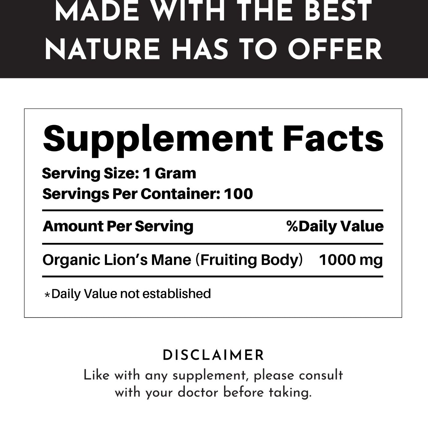 Lion's Mane, 100 Servings, Just Ingredients