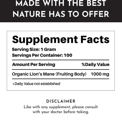 Lion's Mane, 100 Servings, Just Ingredients