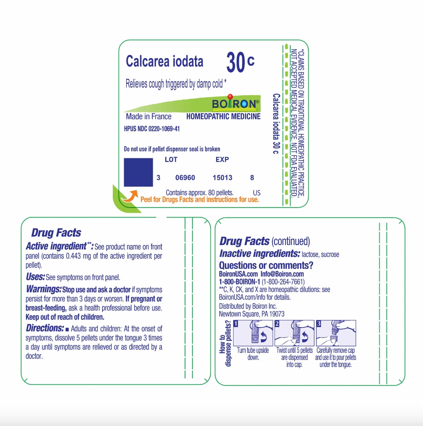 Calcarea Iodata 30C, Homeopathic Medicine for cough triggered by damp cold, Boiron, 80 Pills (Pill Size #40)