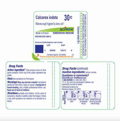 Calcarea Iodata 30C, Homeopathic Medicine for cough triggered by damp cold, Boiron, 80 Pills (Pill Size #40)