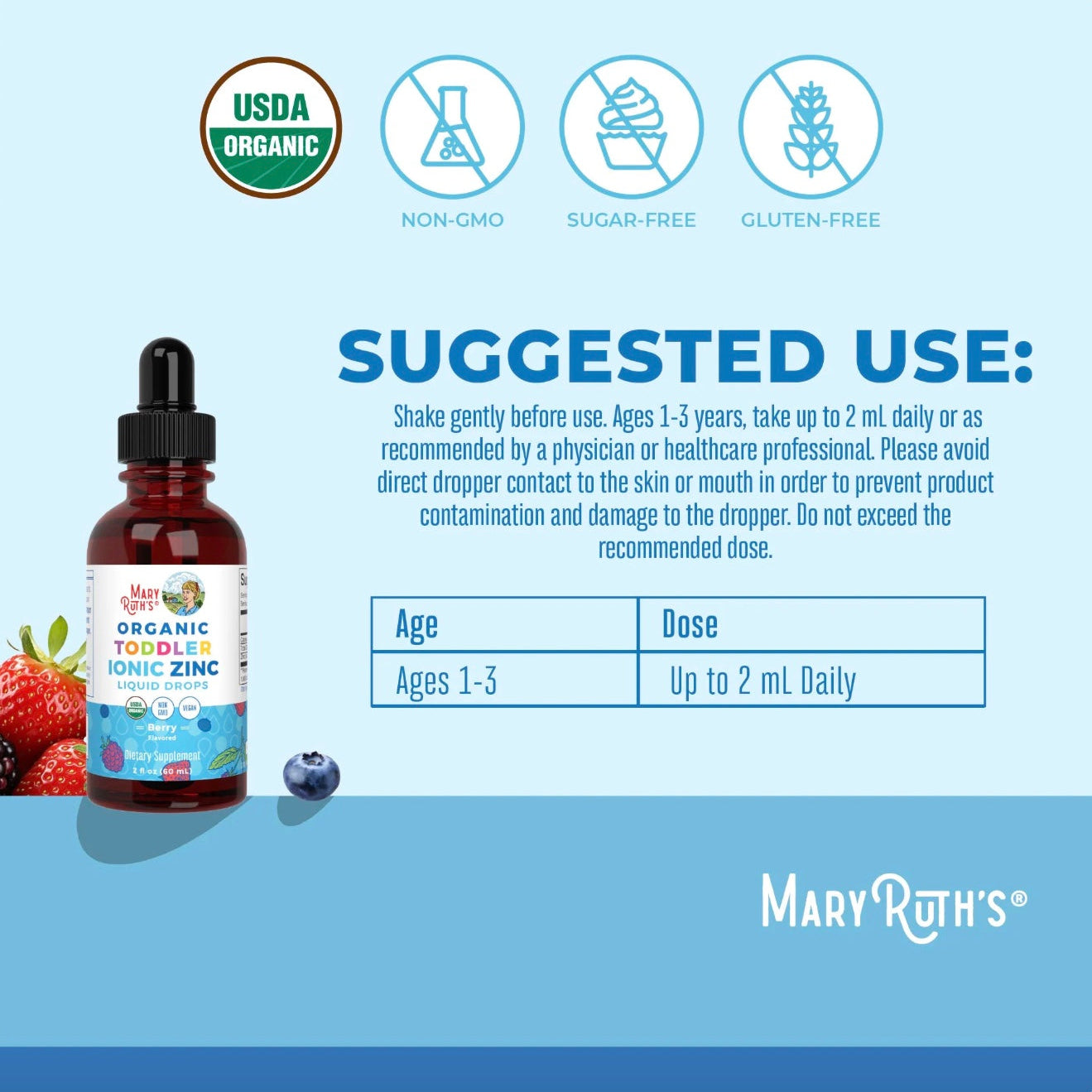 Toddler Ionic Zinc Liquid Drops, Berry, 2oz, MaryRuth Organics