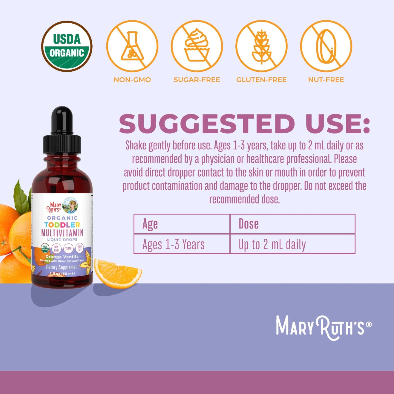 Toddler Multivitamin Liquid Drops, Orange Vanilla, 2oz, MaryRuth Organics
