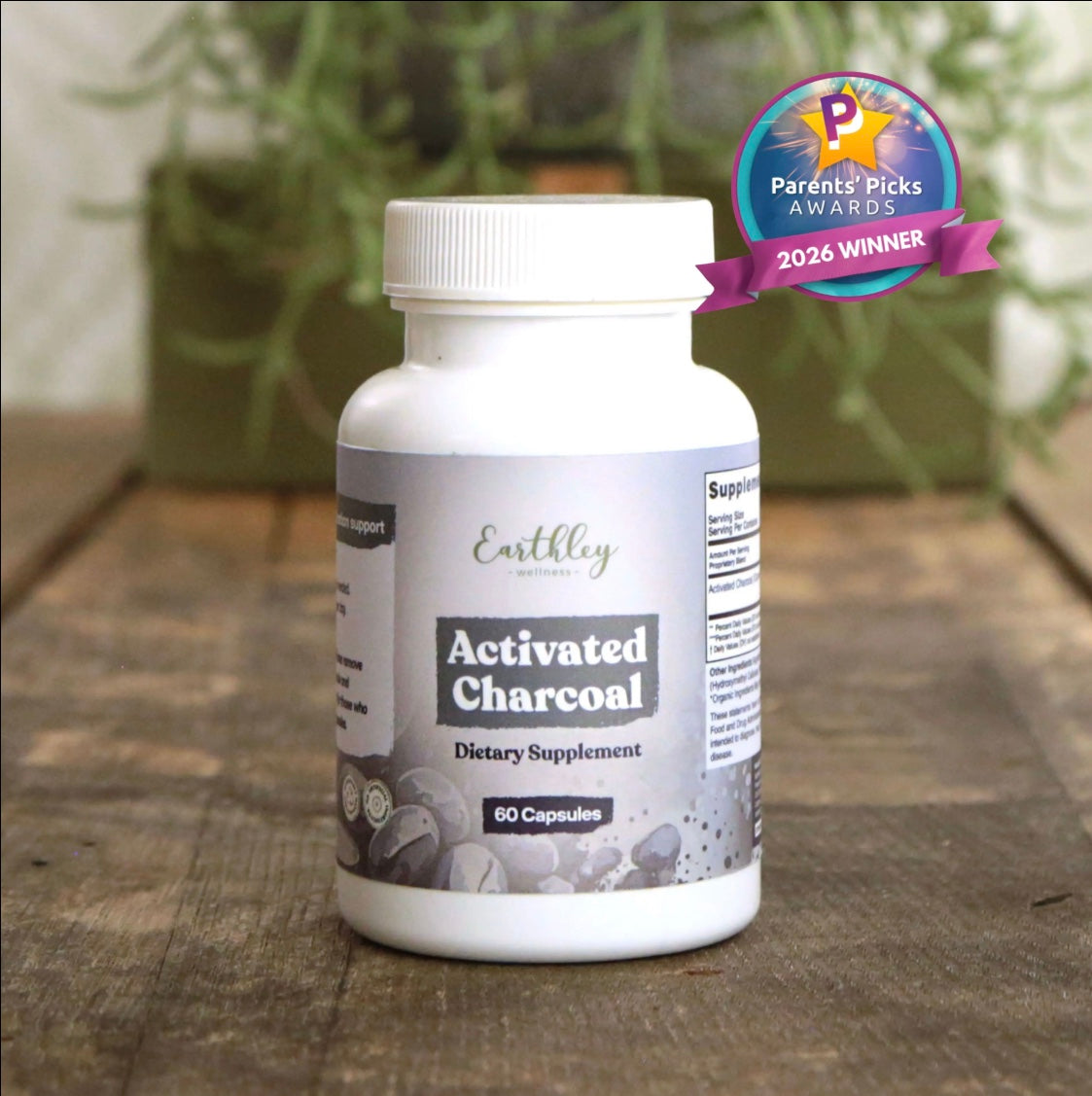 Activated Charcoal Capsules - Natural detoxification support, 60ct, Earthley