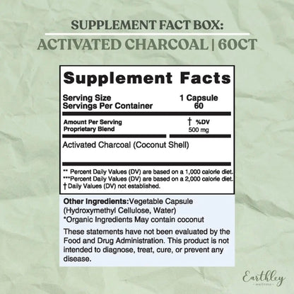 Activated Charcoal Capsules - Natural detoxification support, 60ct, Earthley