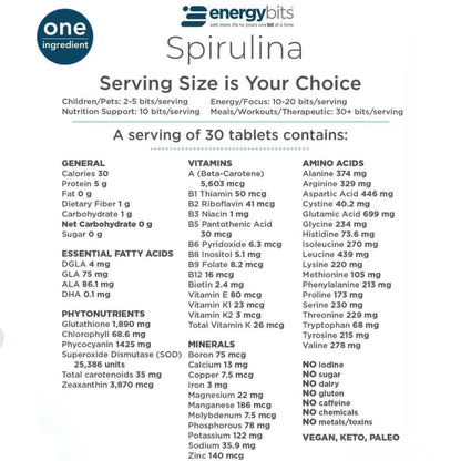 EnergyBits - Focus, Fitness, Energy, Spirulina Algae Tablets, Energy Bits