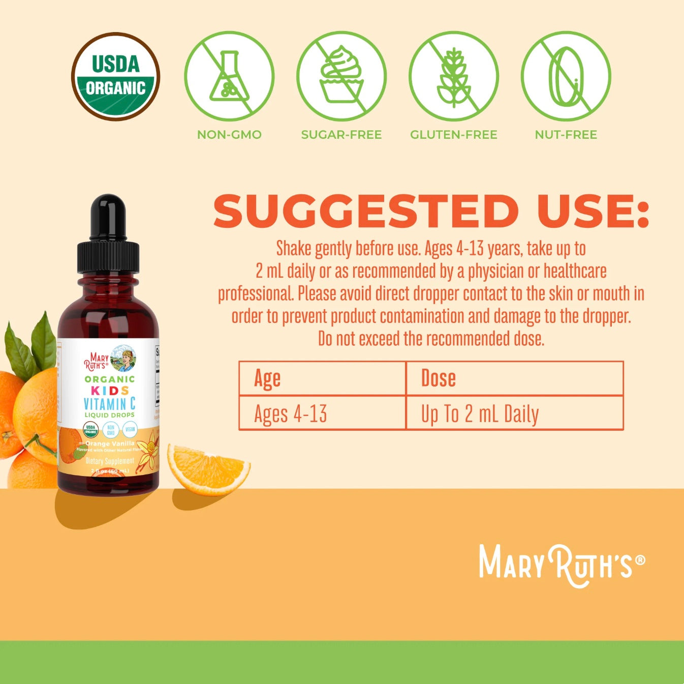 Kid's Liquid Vitamin C, Orange Vanilla Flavored, 1oz, MaryRuth Organics
