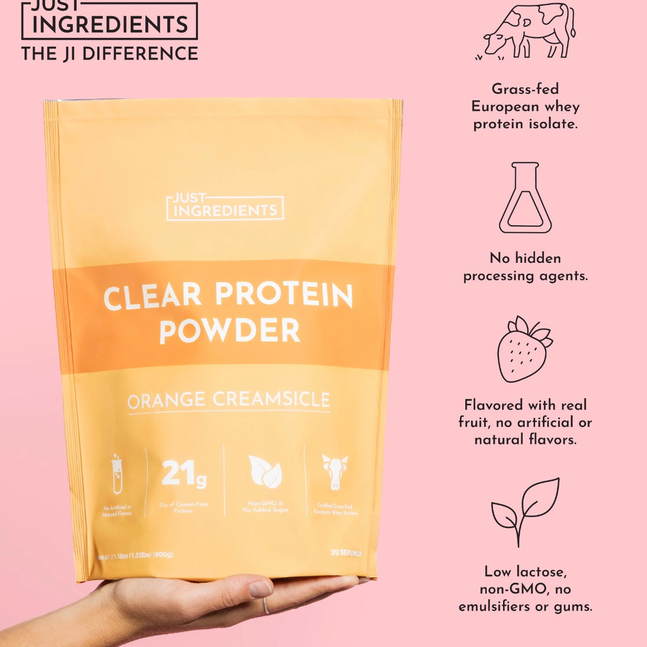 Orange Creamsicle Clear Protein Powder, 20 Servings, Just Ingredients