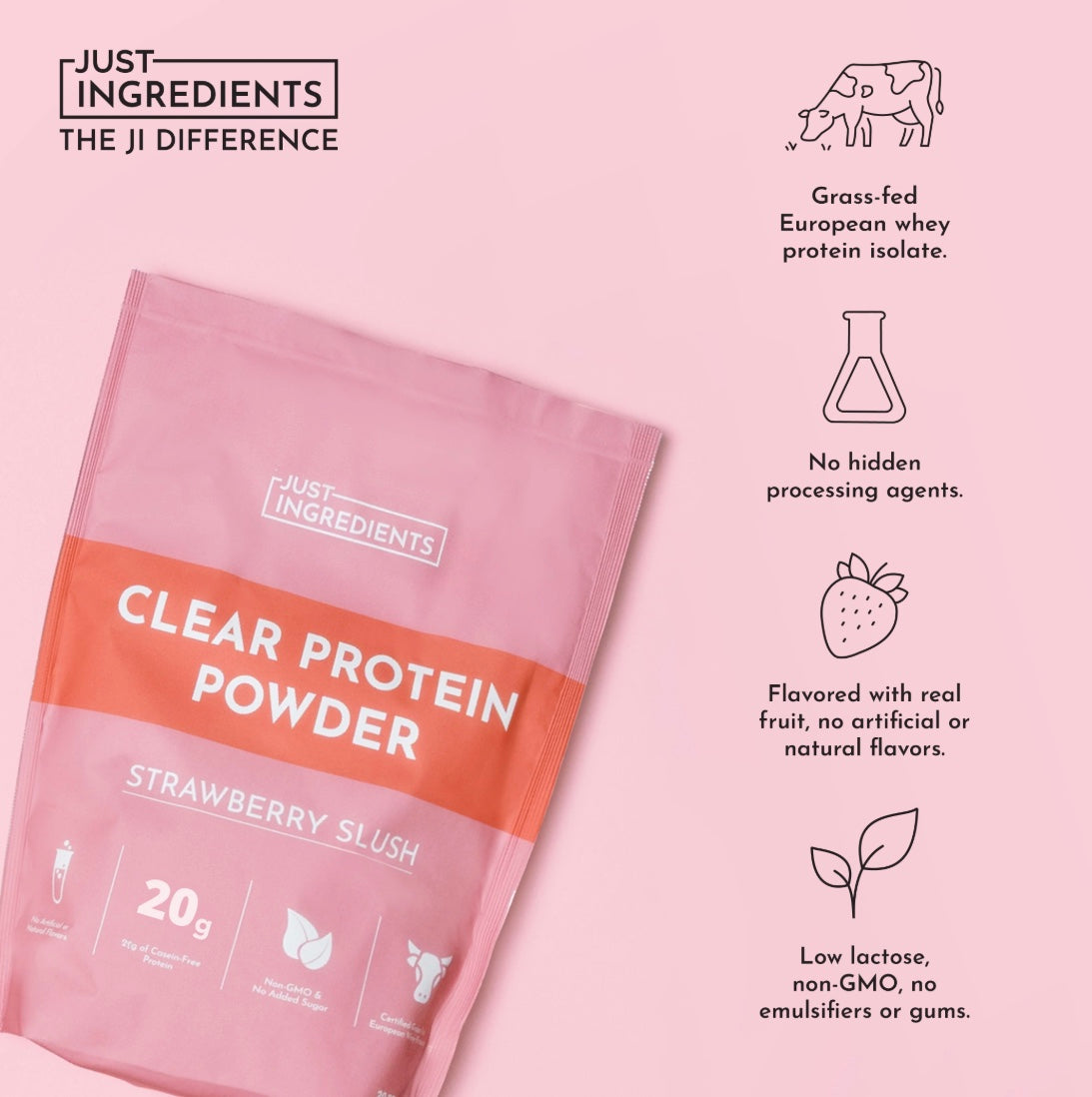 Strawberry Slush Clear Protein Powder, 20 Servings, Just Ingredients