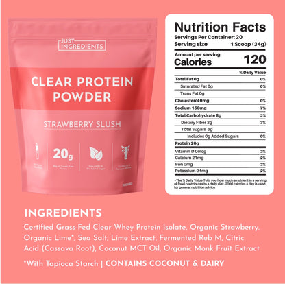 Strawberry Slush Clear Protein Powder, 20 Servings, Just Ingredients