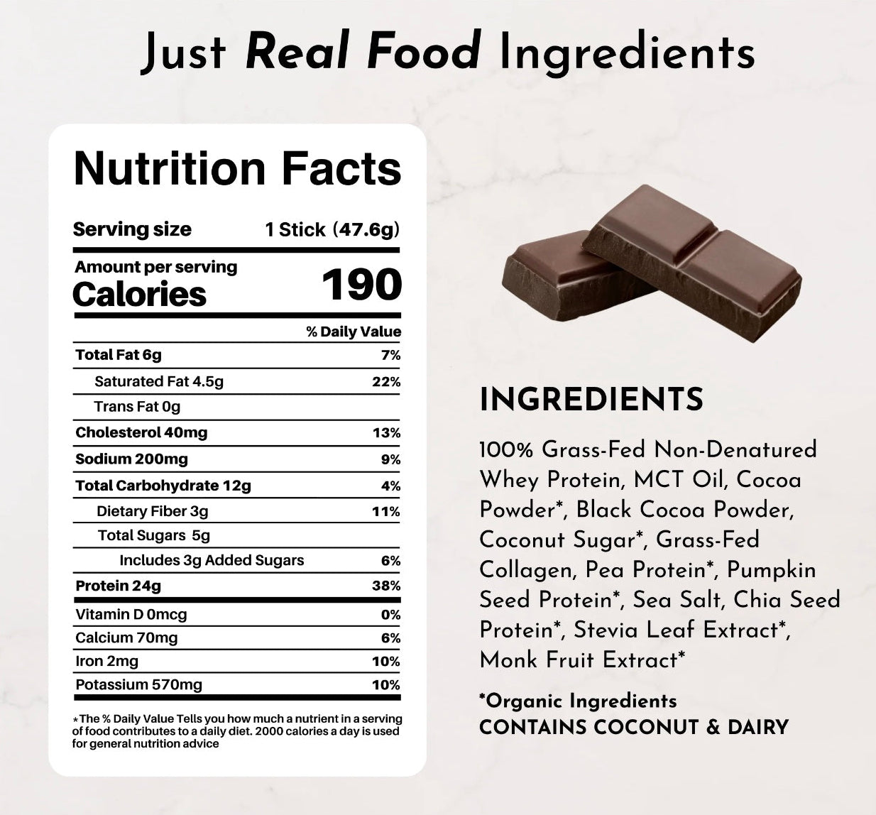 Double Chocolate Protein Powder Single Stick, Just Ingredients