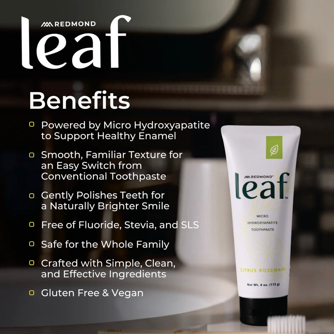Leaf Micro Hydroxyapetite Toothpaste, 4oz, Redmond Life