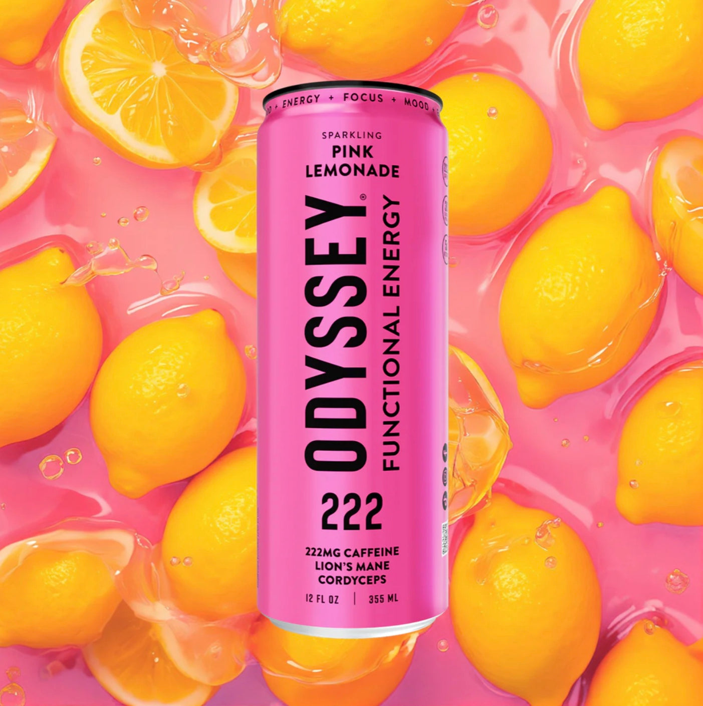 Pink Lemonade Sparkling Energy Drink, ENERGY + FOCUS + MOOD, Odyssey