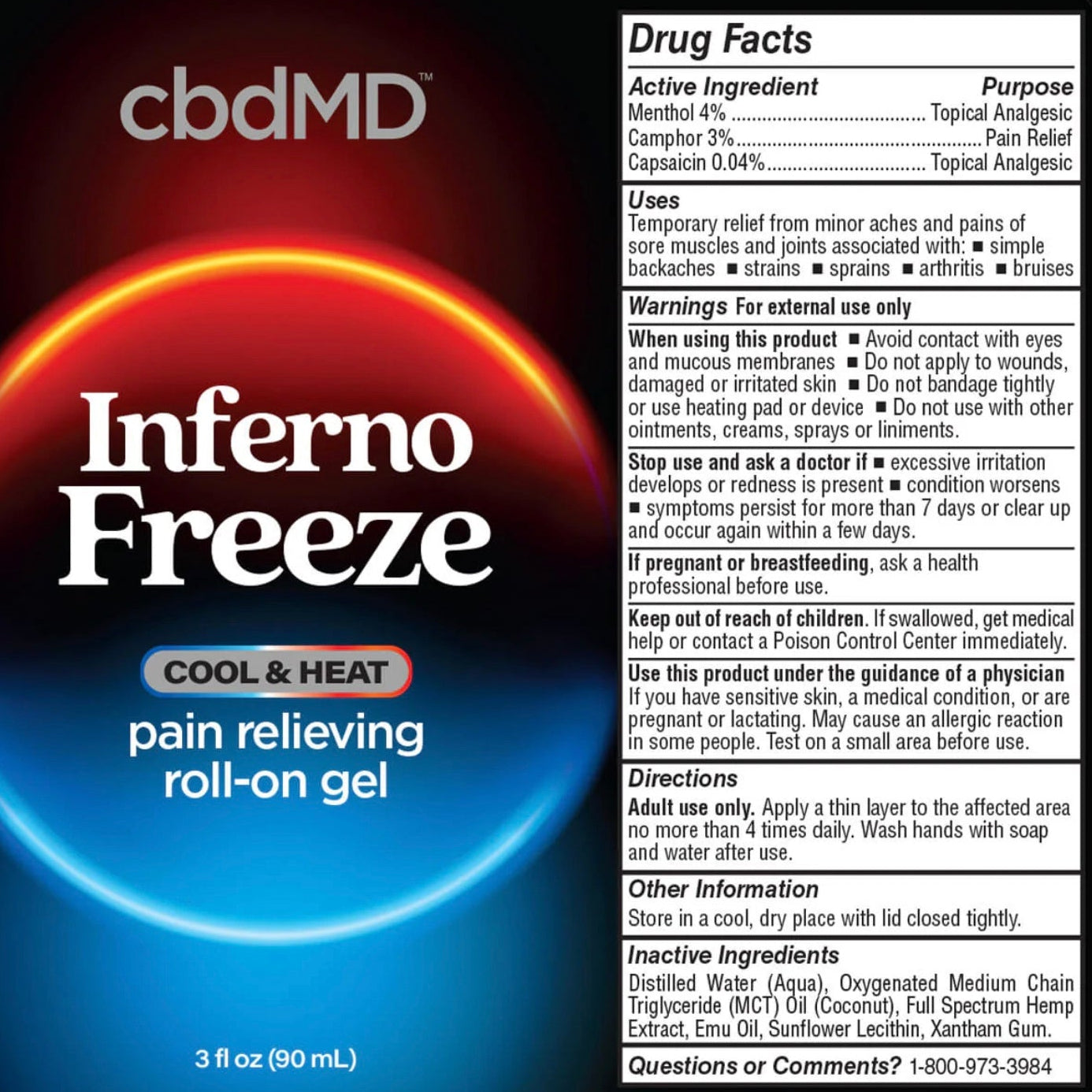 Inferno Freeze - Ful Spectrum Roller, 3000mg CBD, 3oz, cbdMD