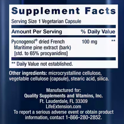 Pycnogenol® - French Maritime Pine Bark Extract, 100mg, 60 Capsules, Life Extension
