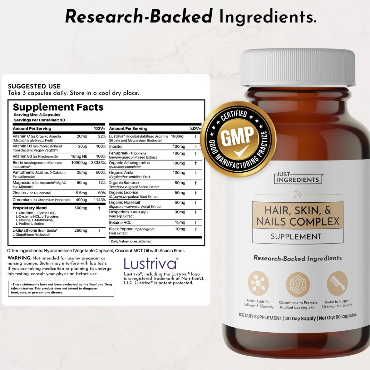 Hair, Skin, and Nails Complex, 90 Capsules, Just Ingredients