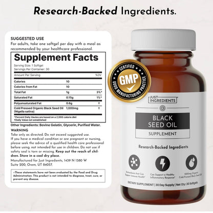 Black Seed Oil, 30 Softgels, Just Ingredients
