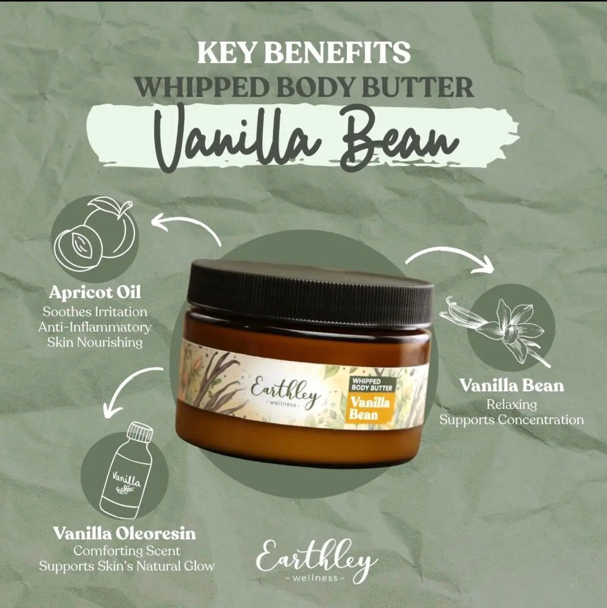 Whipped Body Butter, Vanilla Bean, 4oz, Earthley