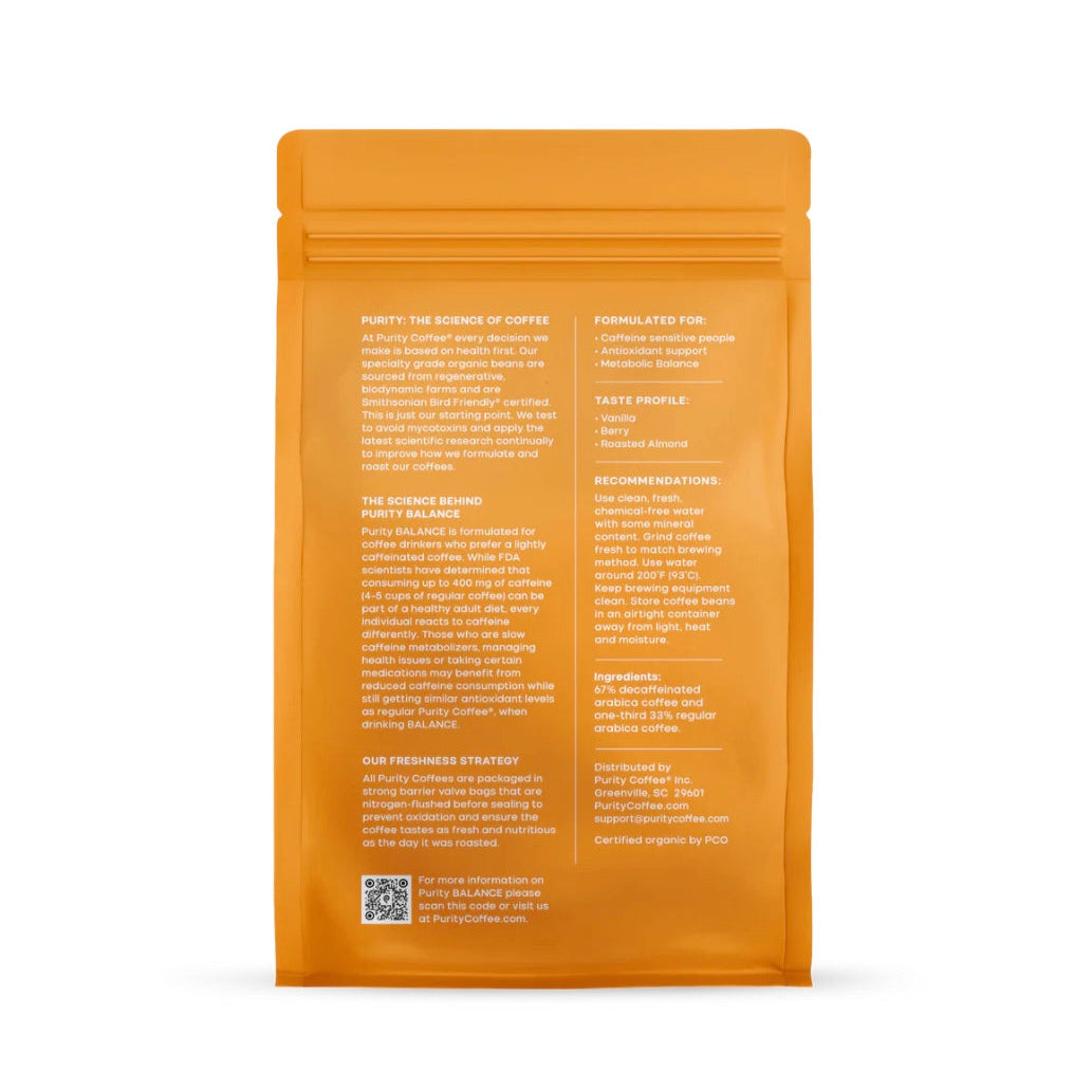 BALANCE: 2/3 Decaffeinated Medium Roasted Organic Ground Coffee, 12oz, Purity