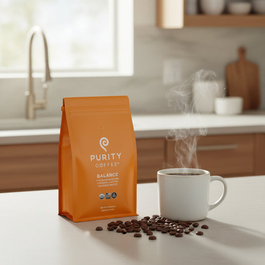 BALANCE: 2/3 Decaffeinated Medium Roasted Organic Ground Coffee, 12oz, Purity