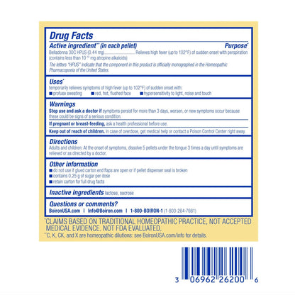 Belladonna 30C, Homeopathic Medicine for Feve Relief, 3 Tubes, 80 Pellets Each, Includes 1 FREE Tube, Boiron