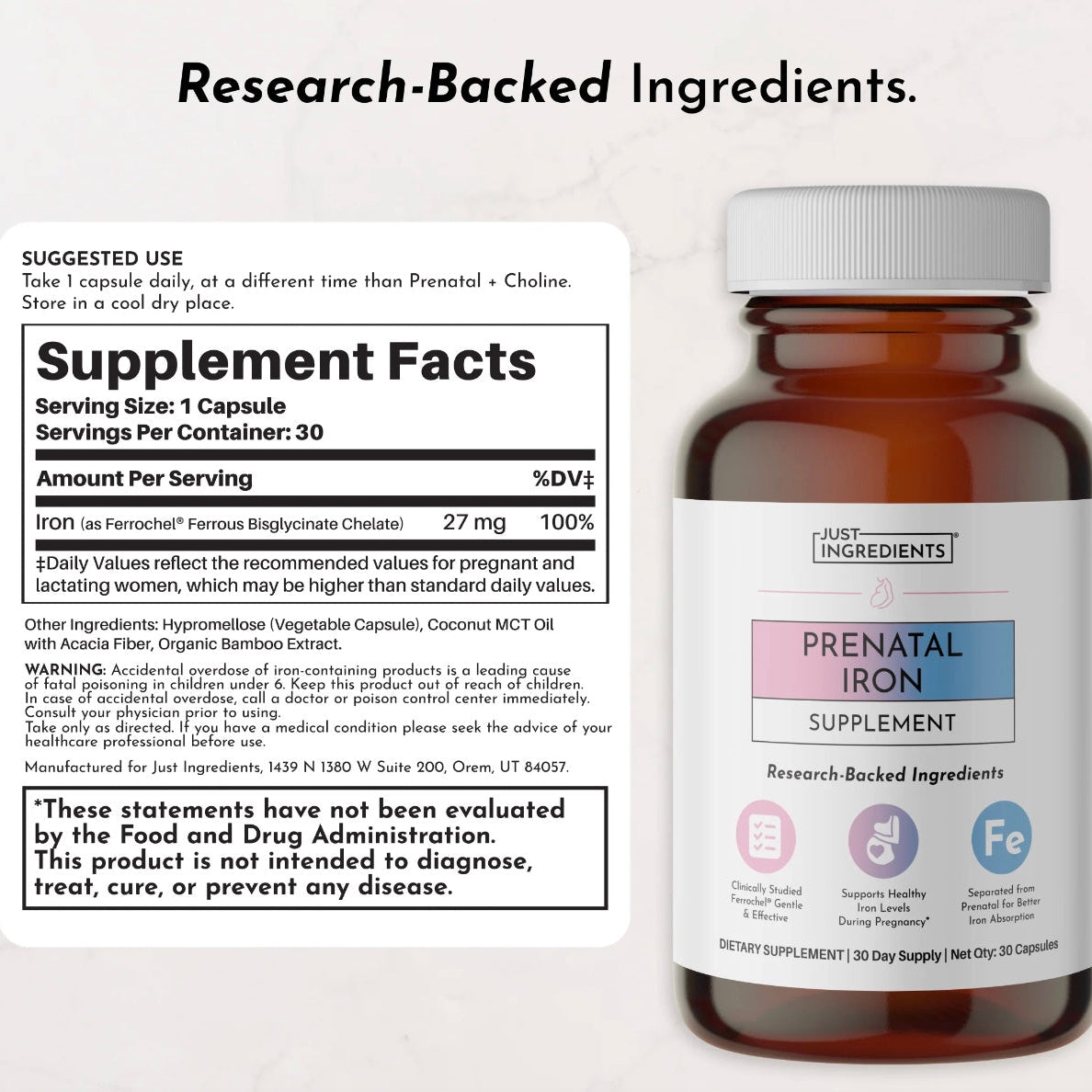 Prenatal Iron, 30 Capsules, Just Ingredients