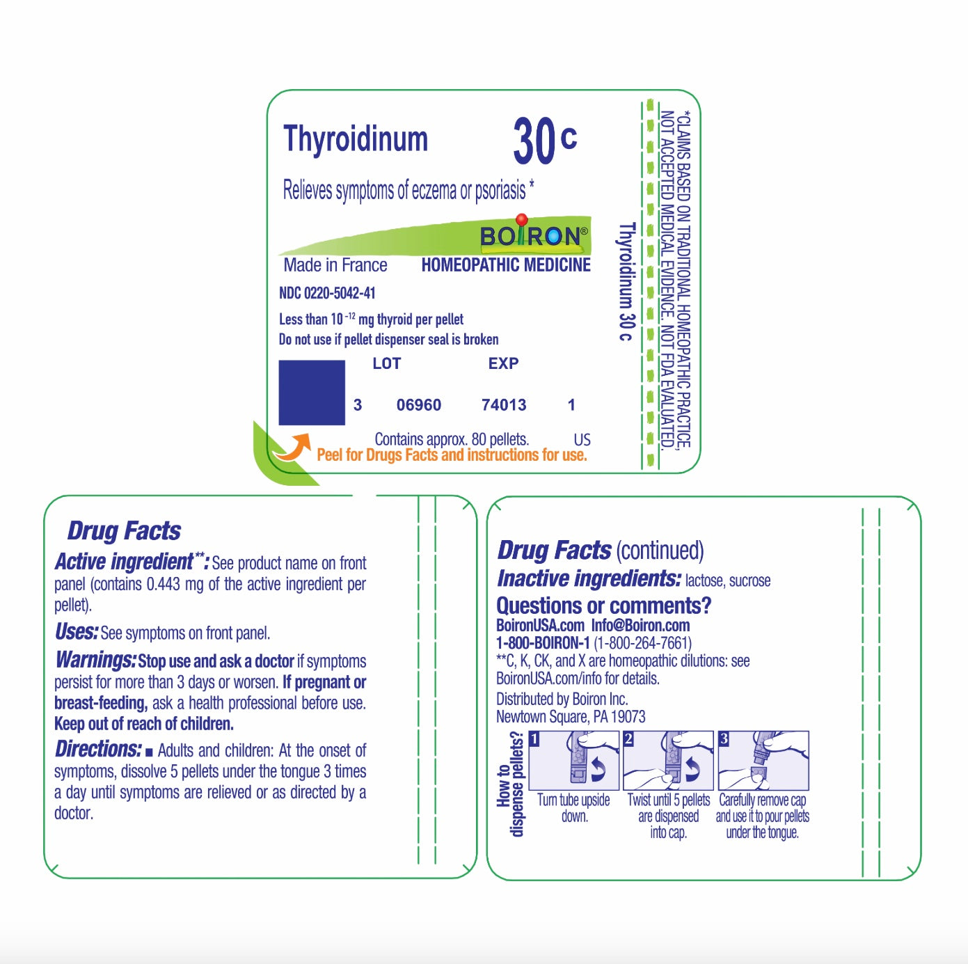 Thyroidinum 200C, Homeopathic Medicine to Relieve  Eczema Or Psoriasis, Boiron, 80 Pills (Pill Size #40)