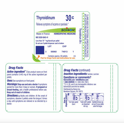 Thyroidinum 200C, Homeopathic Medicine to Relieve  Eczema Or Psoriasis, Boiron, 80 Pills (Pill Size #40)