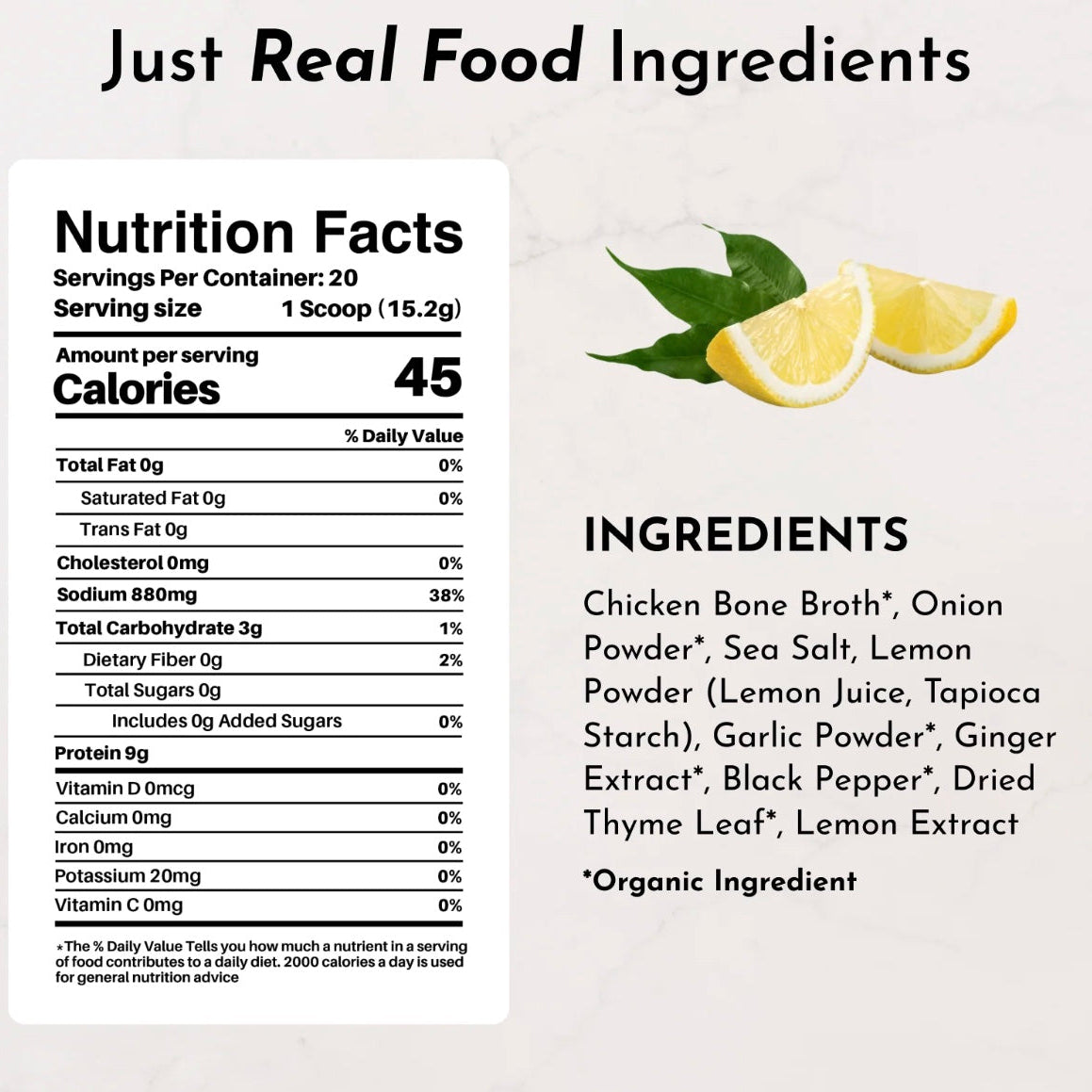 Lemon Herb Chicken Bone Broth, 20 Servings, Just Ingredients