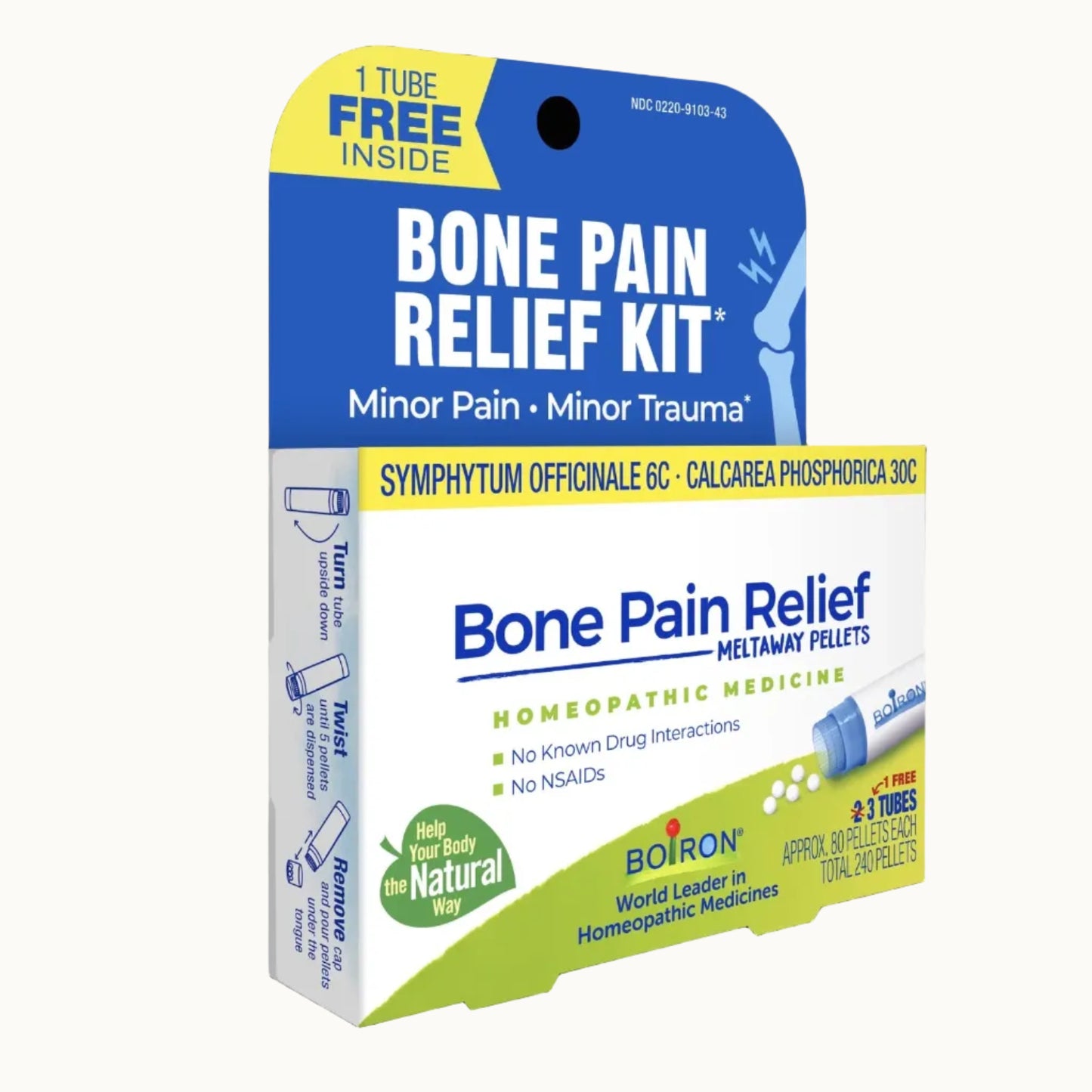 Bone Pain Relief Kit, Homeopathic Medicine for Minor Pains & Trauma, 3 Tubes, Boiron