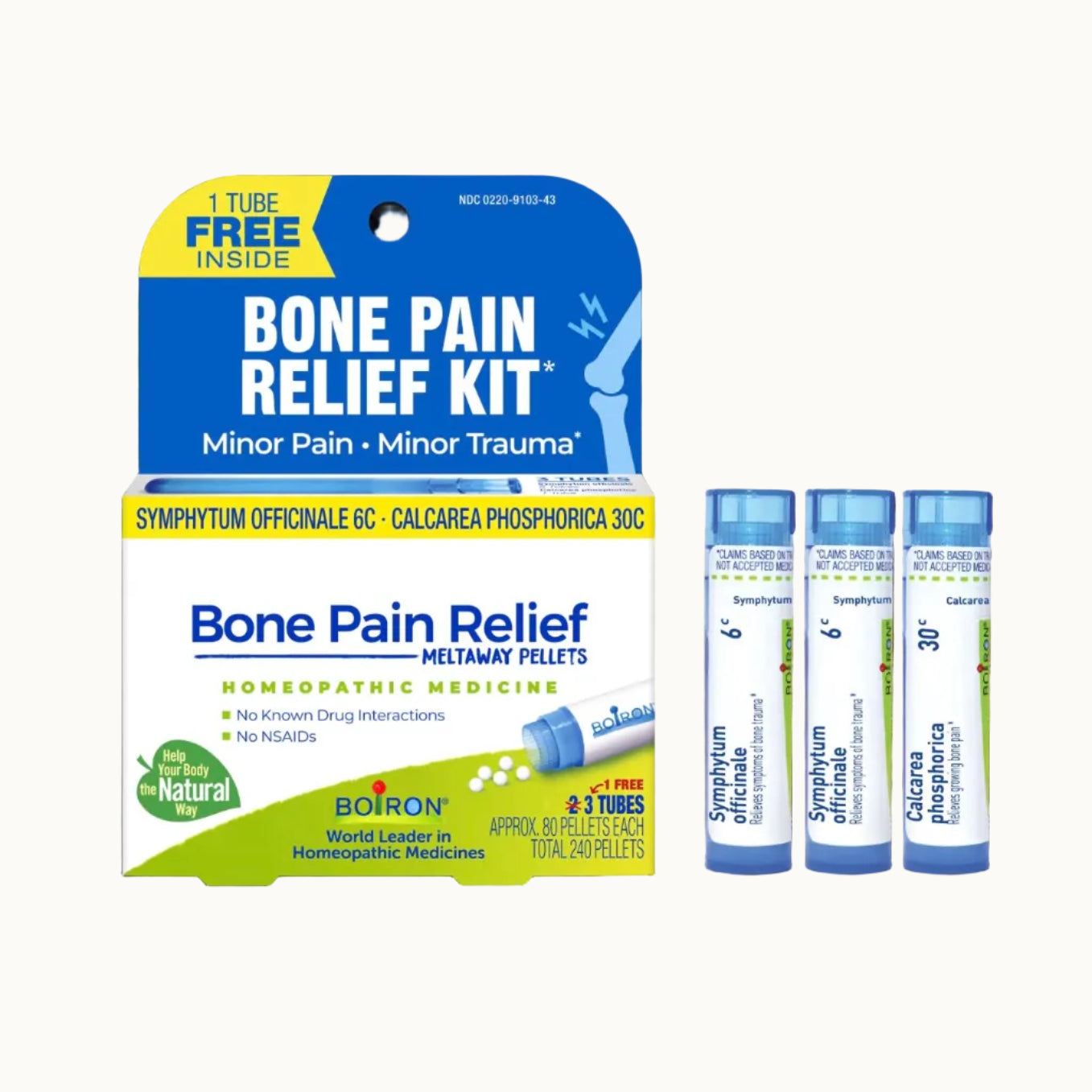 Bone Pain Relief Kit, Homeopathic Medicine for Minor Pains & Trauma, 3 Tubes, Boiron