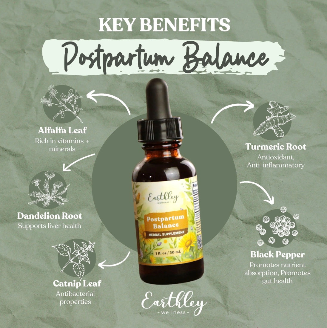 Postpartum Balance - For Hormone Balance After Baby, 2oz, Earthley