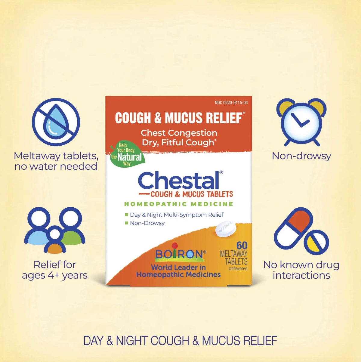 Chestal® Cough & Mucus Meltaway Tablets, 60 Tablets, Boiron
