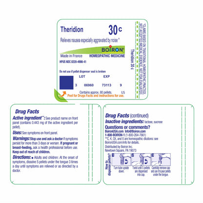 Theridion, Homeopathic Medicine to Relieve Nausea Especially Aggravated by Noise, Boiron, 80 Pills (Pill Size #40)