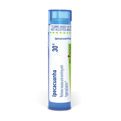 Ipecacuanha, Homeopathic Medicine for Relief of Nausea and Vomiting with Hypersalivation, Boiron, 80 Pills (Pill Size #40)