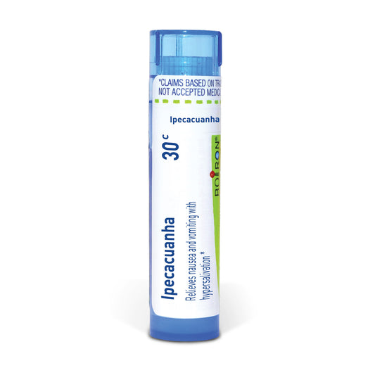 Ipecacuanha, Homeopathic Medicine for Relief of Nausea and Vomiting with Hypersalivation, Boiron, 80 Pills (Pill Size #40)