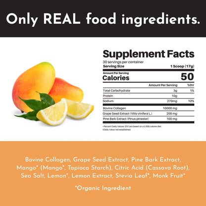Mango Lemonade Collagen Peptides, 30 Servings, 1.12lbs, Just Ingredients