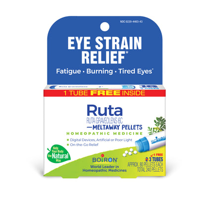 Ruta Graveolens 6C, Homeopathic Medicine for Eye Strain Due to Computer Use or Artificial Lights, Meltaway Tablets, 1 Free Tube Inside, Boiron