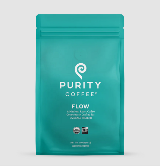 FLOW: Original Medium Roasted Organic Ground Coffee, 12oz, Purity Coffee