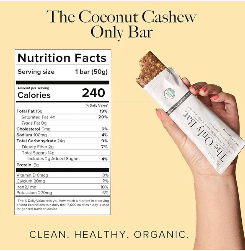 The Only Bar, Coconut Cashew, Gluten Free, Dairy Free, Truvani