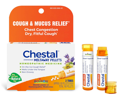 COUGH & MUCUS RELIEF* Chestal Meltaway Pellets, Homeopathic Medicine For Cough & Mucus Relief, 2 Tubes, Boiron