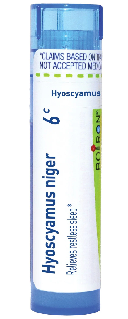 Hyoscyamus Niger 6C, Homeopathic Medicine for Restless Sleep, Boiron, (Pill Size #40), 80 Pills