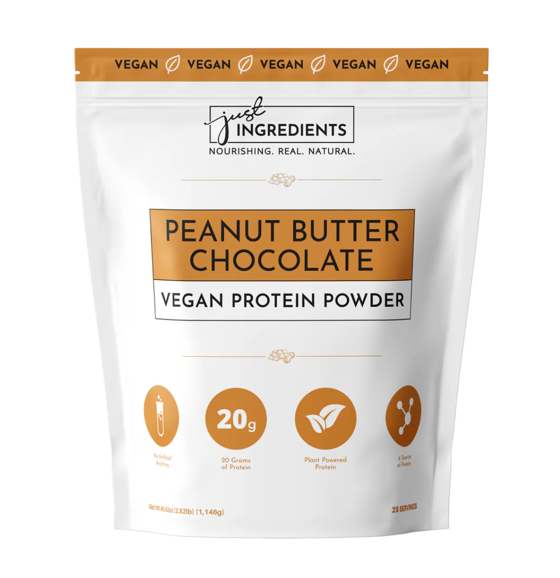 Vegan Peanut Butter Chocolate Protein Powder, 25 Servings, Just Ingredients