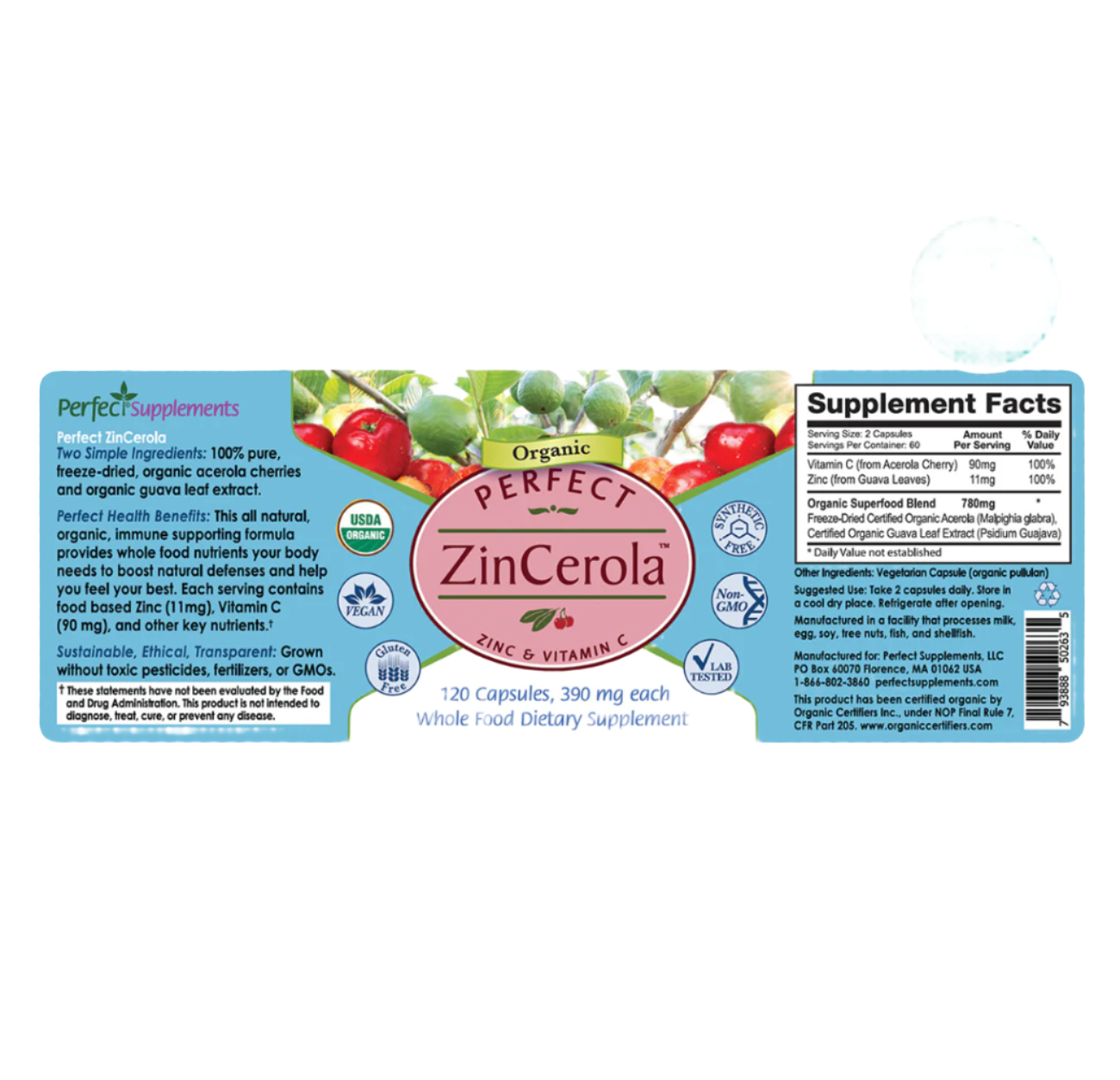 ZinCerola - Zinc & Vitamin C Superfood - 120 Capsules, Perfect Supplements