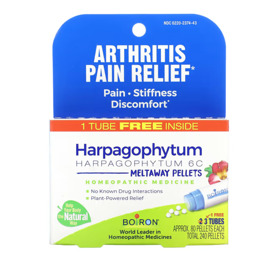 Harpagophytum 6C, Homeopathic Medicine for Arthritis Pain Relief, Boiron, 80 Pills (Pill Size #40) Arthritis Pain Relief, 1 Free Tube Inside, Boiron