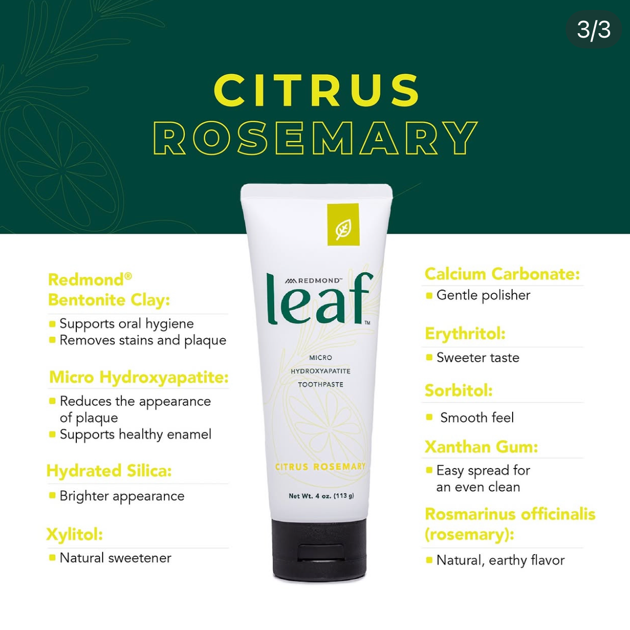 Leaf Micro Hydroxyapetite Toothpaste, 4oz, Redmond Life